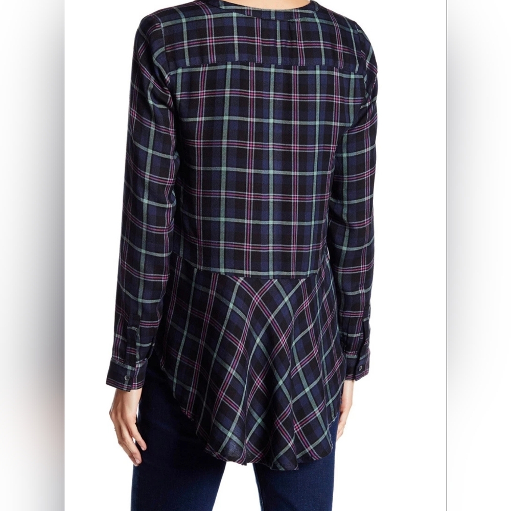 Lucky Brand Girlfriend Plaid Shirt Long Sleeve Popover Tunic Womens Medium - Picture 2 of 9